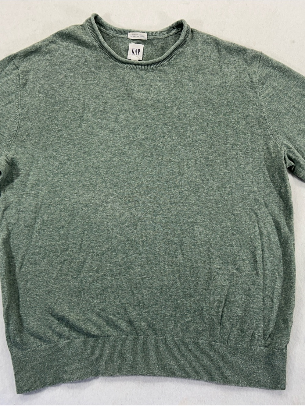 GAP Men’s Large Linen Cotton Crewneck Sweater Green Lightweight Long Sleeve